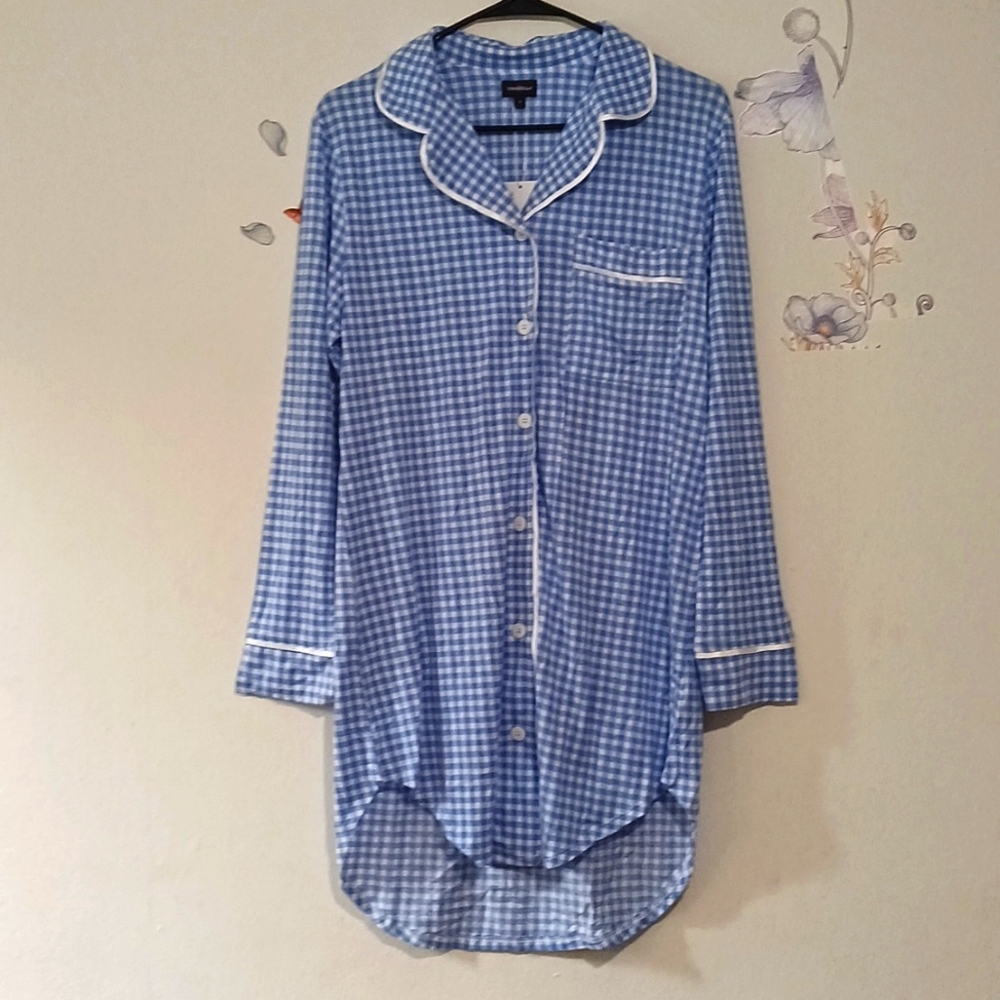 COSABELLA PIMA COTTON PLAID PRINT SLEEP SHIRT DRESS S